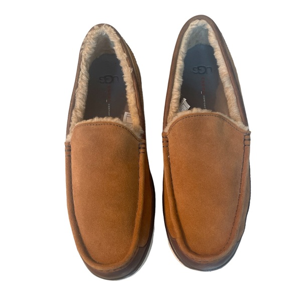 UGG Mens Fascot Slip On Leather Suede Sheepskin Loafer Size 11 US Brown - Picture 2 of 11